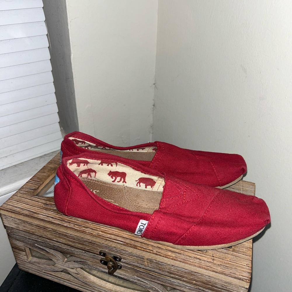 TOMS Red Canvas Slip-On Shoes